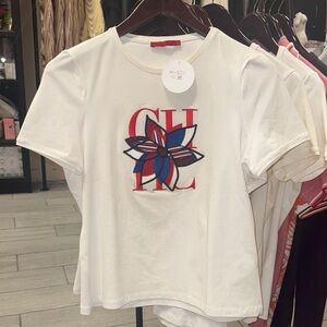 Carolina Herrera White T-Shirt with Red and Blue Floral Logo
